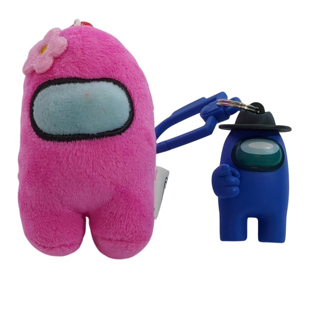 Among Us Keychain Lot 2PC Blue PVC Hat Pink Soft Plush Imposter Crewmate